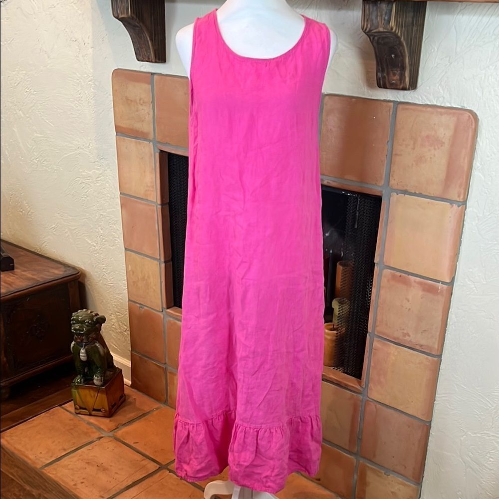 Terzo Millennio Hot Pink Linen Sleeveless Midi Dress, size S